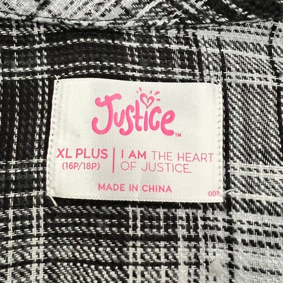 Justice Girls Black White Flower Print Flannel Top XL‎ Plus - Picture 3 of 8